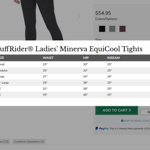Tuffrider Ladies Minerva Equicool Riding Tights Size Large - Picture 10 of 16